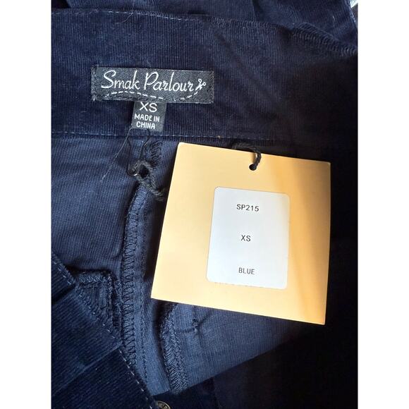 Smak Parlour Navy with Red Stripe Fine Corduroy Wide Leg Pants XS NWT - Picture 4 of 5
